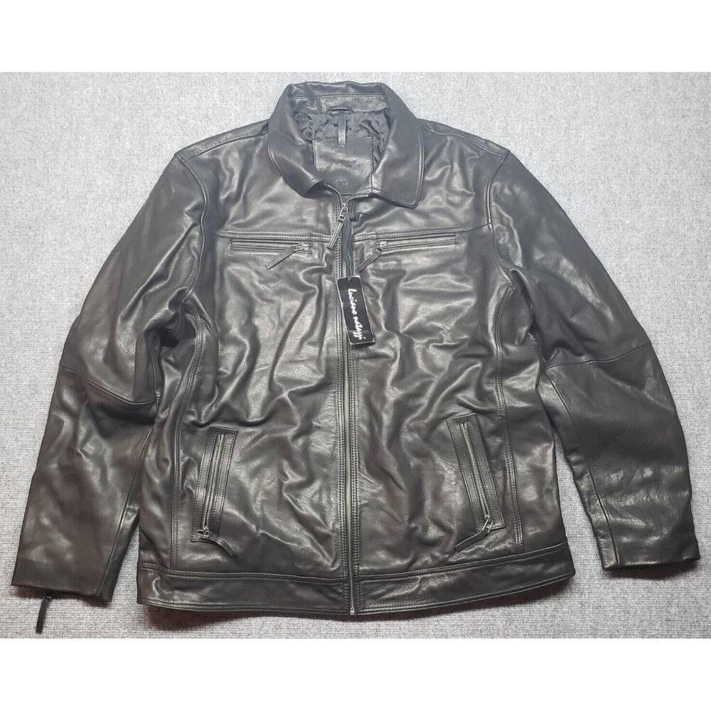 Luciano Natazzi Leather Moto Jacket Mens 4XL 54R Medello Black Big & Tall New